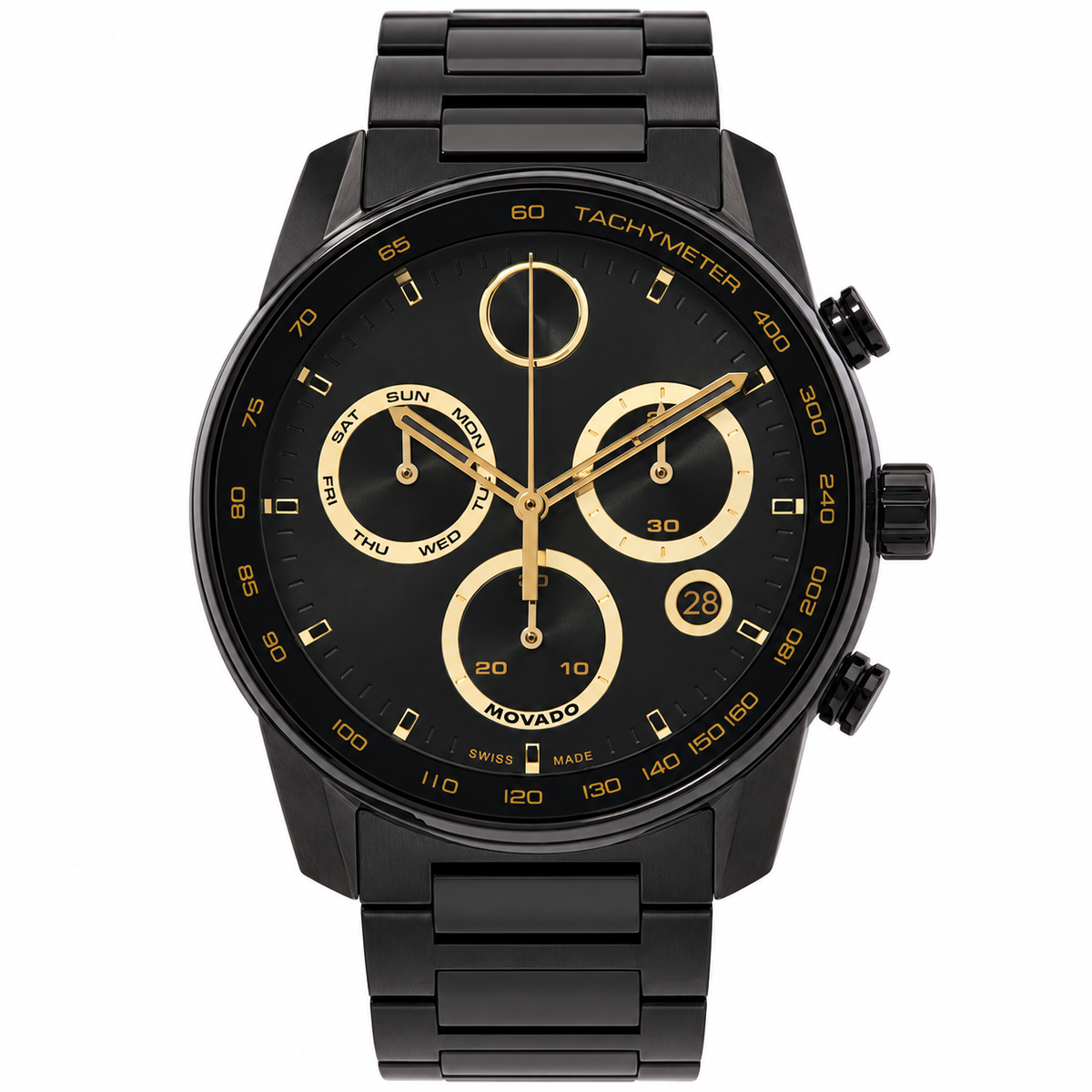 Movado BOLD Verso Chronograph 44mm Black Dial Men's Watch 3600906 — dial detail