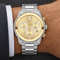 Movado BOLD Verso Chronograph 44mm Gold Dial Men's Watch 3600907 — wrist