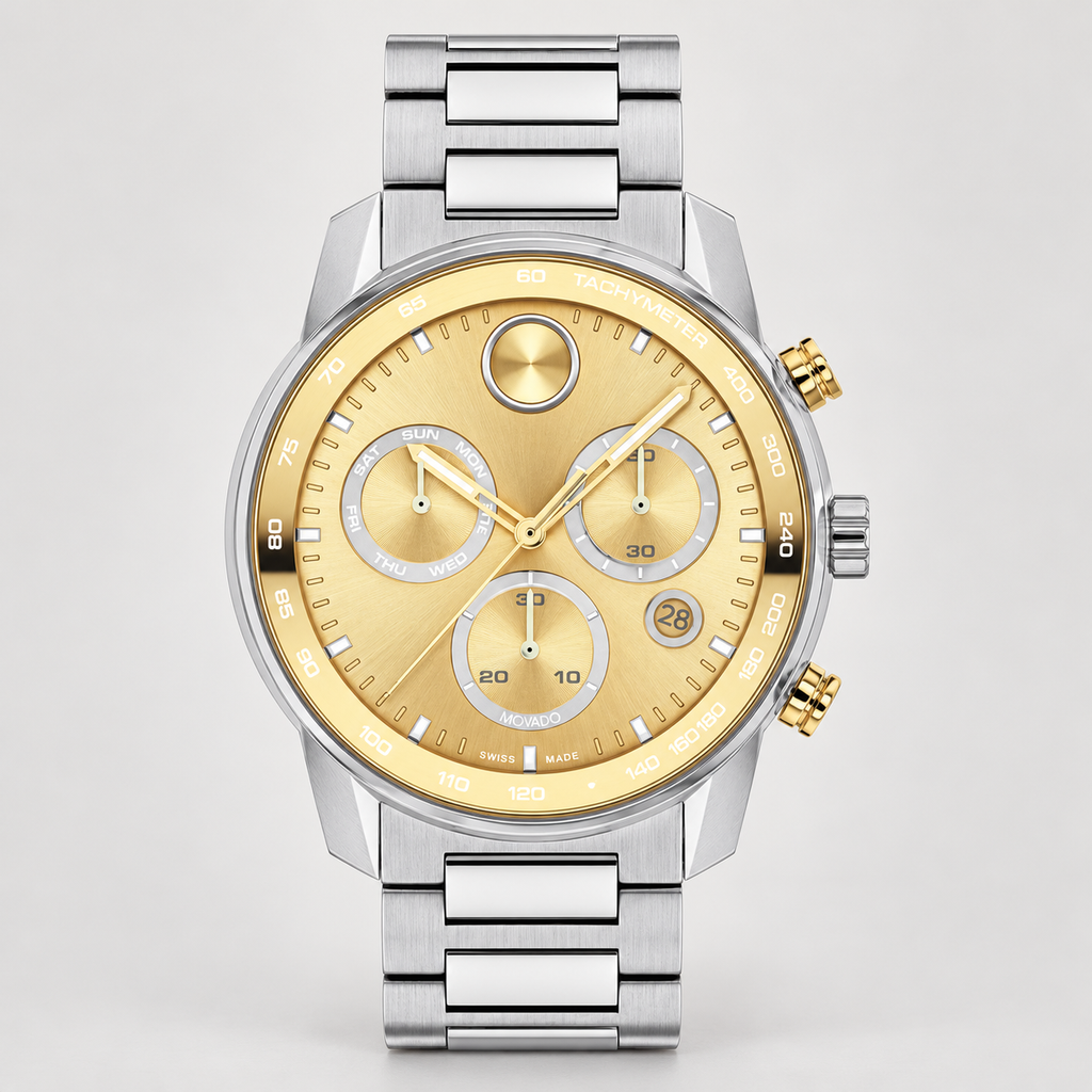 Movado BOLD Verso Chronograph 44mm Gold Dial Men's Watch 3600907 — front