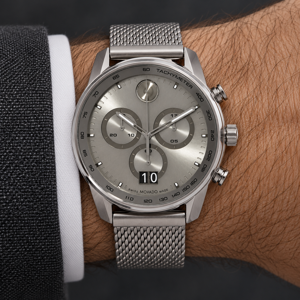 Movado BOLD Verso Chronograph 48mm Grey Dial Men's Watch 3600910 — wrist
