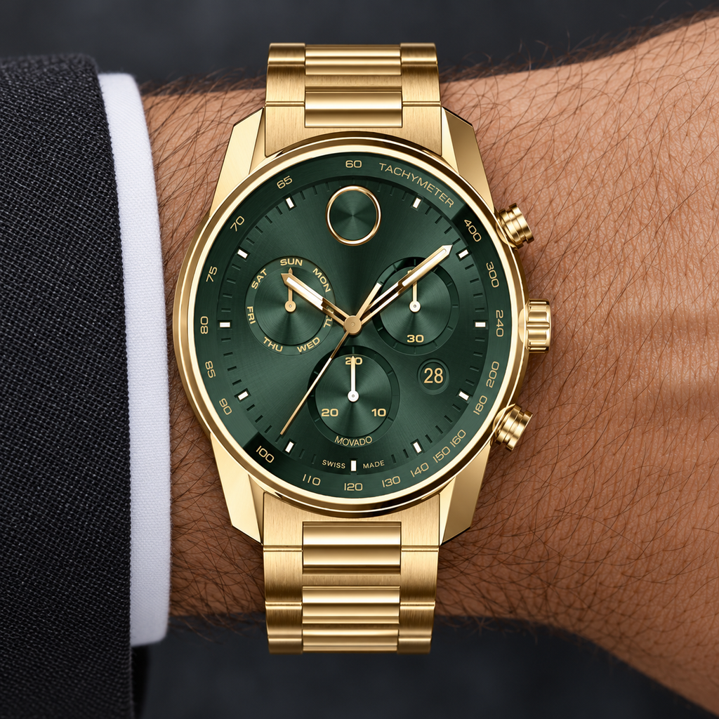 Movado BOLD Verso Chronograph 44mm Green Dial Men's Watch 3600948 — wrist