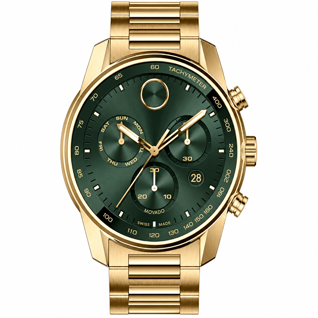 Movado BOLD Verso Chronograph 44mm Green Dial Men's Watch 3600948 — dial detail