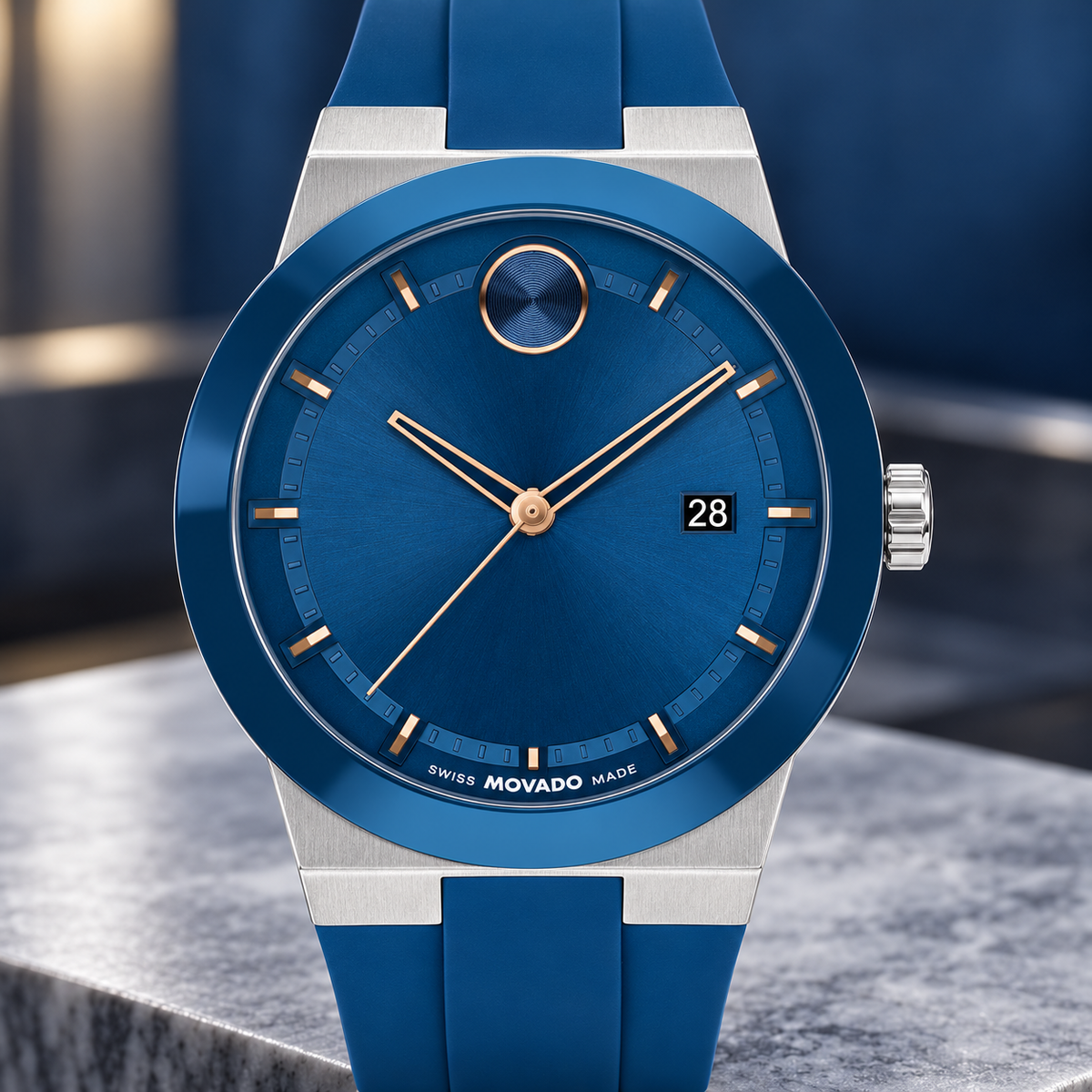 Movado BOLD Fusion 42.3mm Blue Dial Men's Watch 3601193 — dial detail