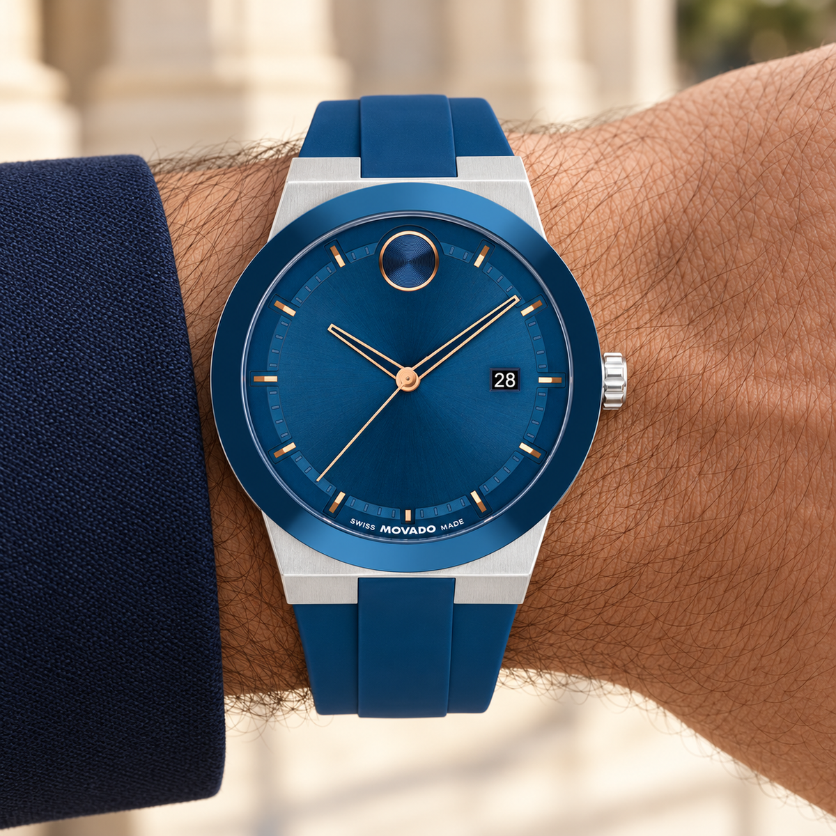 Movado BOLD Fusion 42.3mm Blue Dial Men's Watch 3601193 — wrist alternate