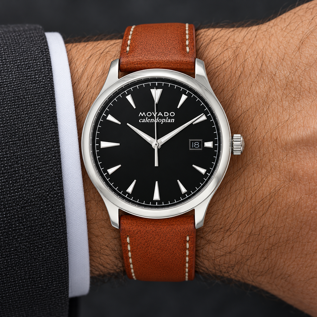 Movado Heritage Calendoplan 40mm Black Dial Men's Watch 3650001 — wrist