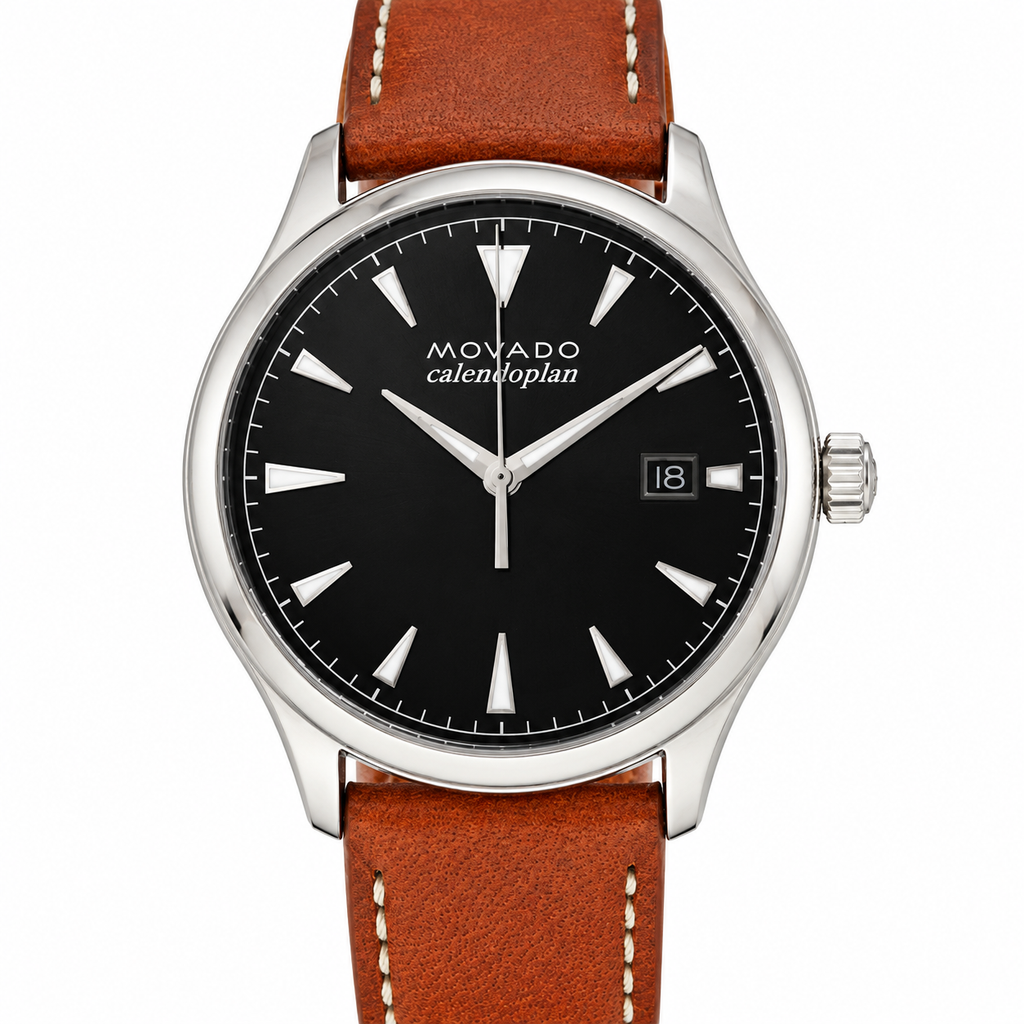 Movado Heritage Calendoplan 40mm Black Dial Men's Watch 3650001 — dial detail