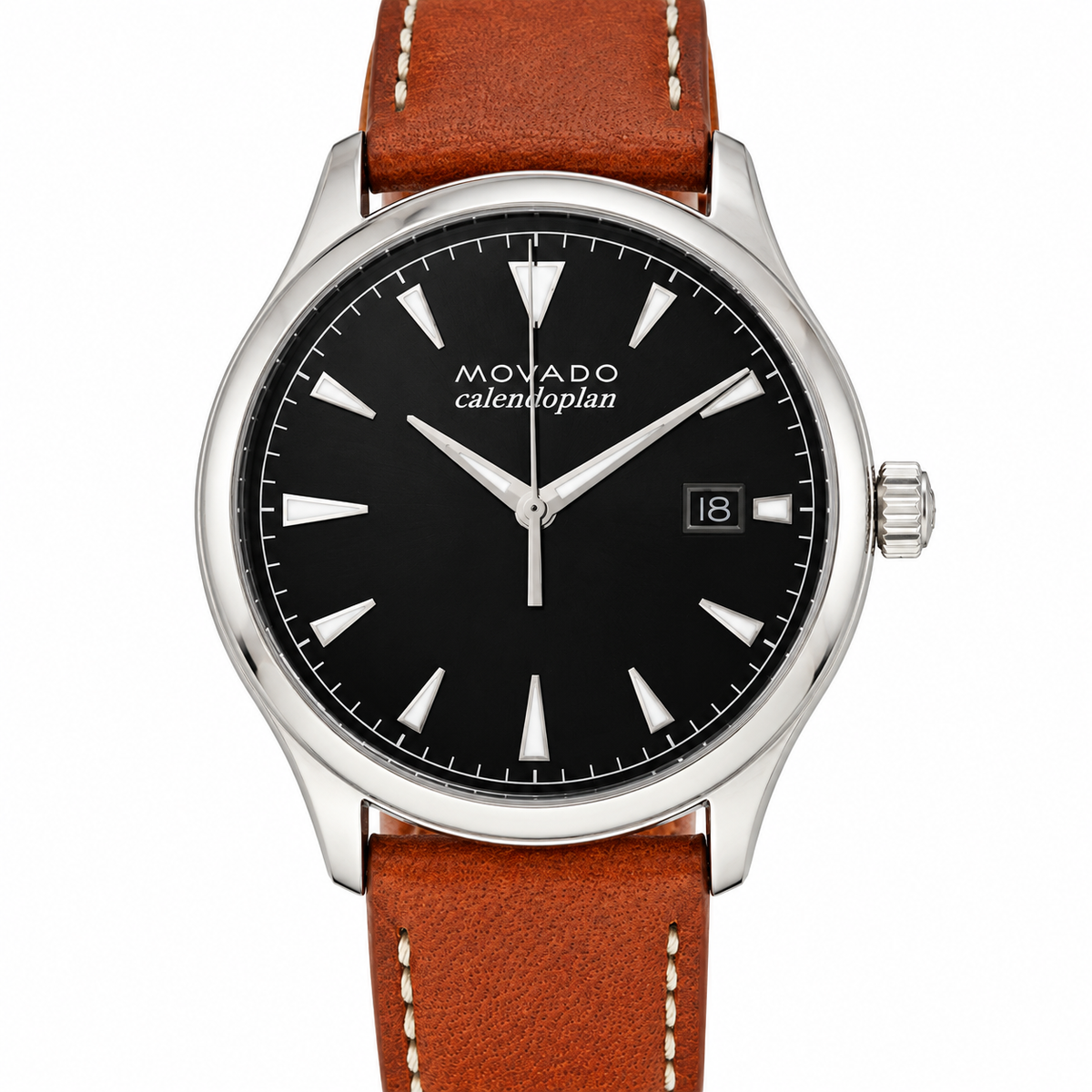 Movado Heritage Calendoplan 40mm Black Dial Men's Watch 3650001 — dial detail
