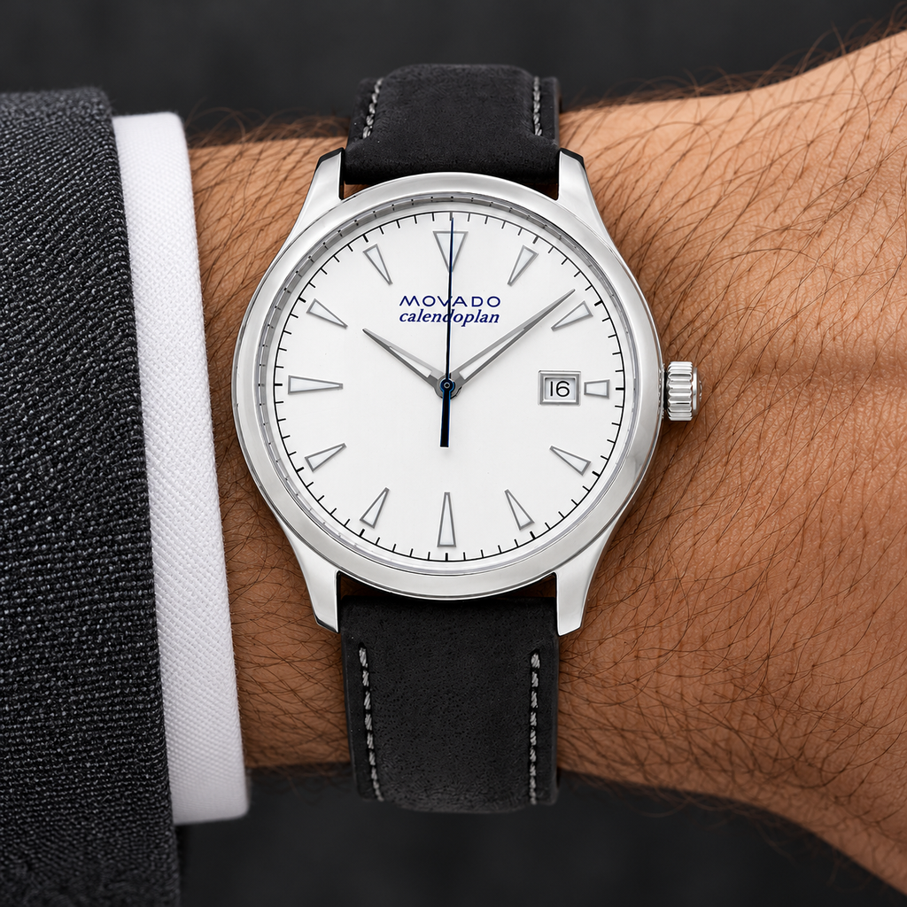 Movado Heritage Calendoplan 40mm White Dial Men's Watch 3650002 — wrist