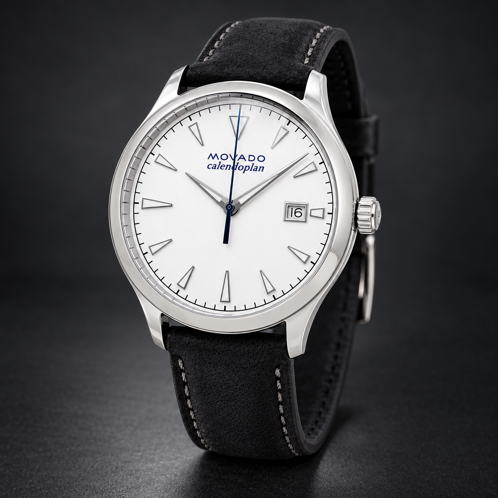 Movado Heritage Calendoplan 40mm White Dial Men's Watch 3650002 — three quarter