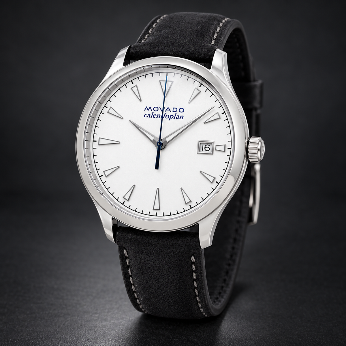Movado Heritage Calendoplan 40mm White Dial Men's Watch 3650002 — three quarter