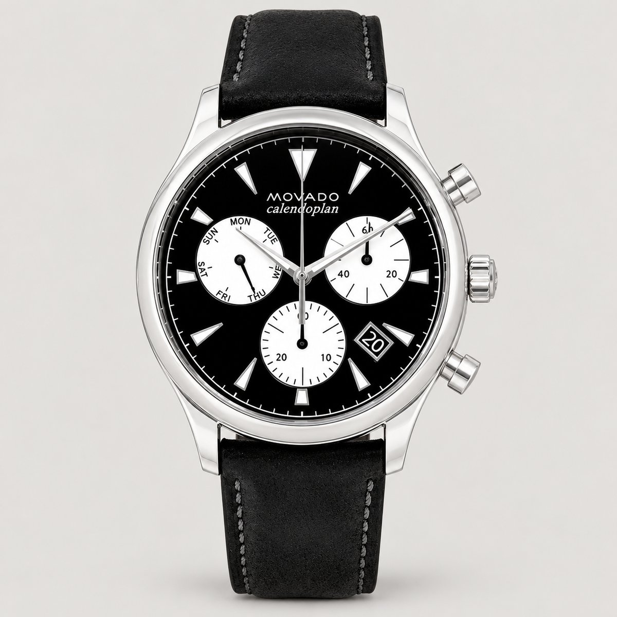 Movado Heritage Calendoplan Chronograph 43mm Black Dial Men's Watch 3650005 — front