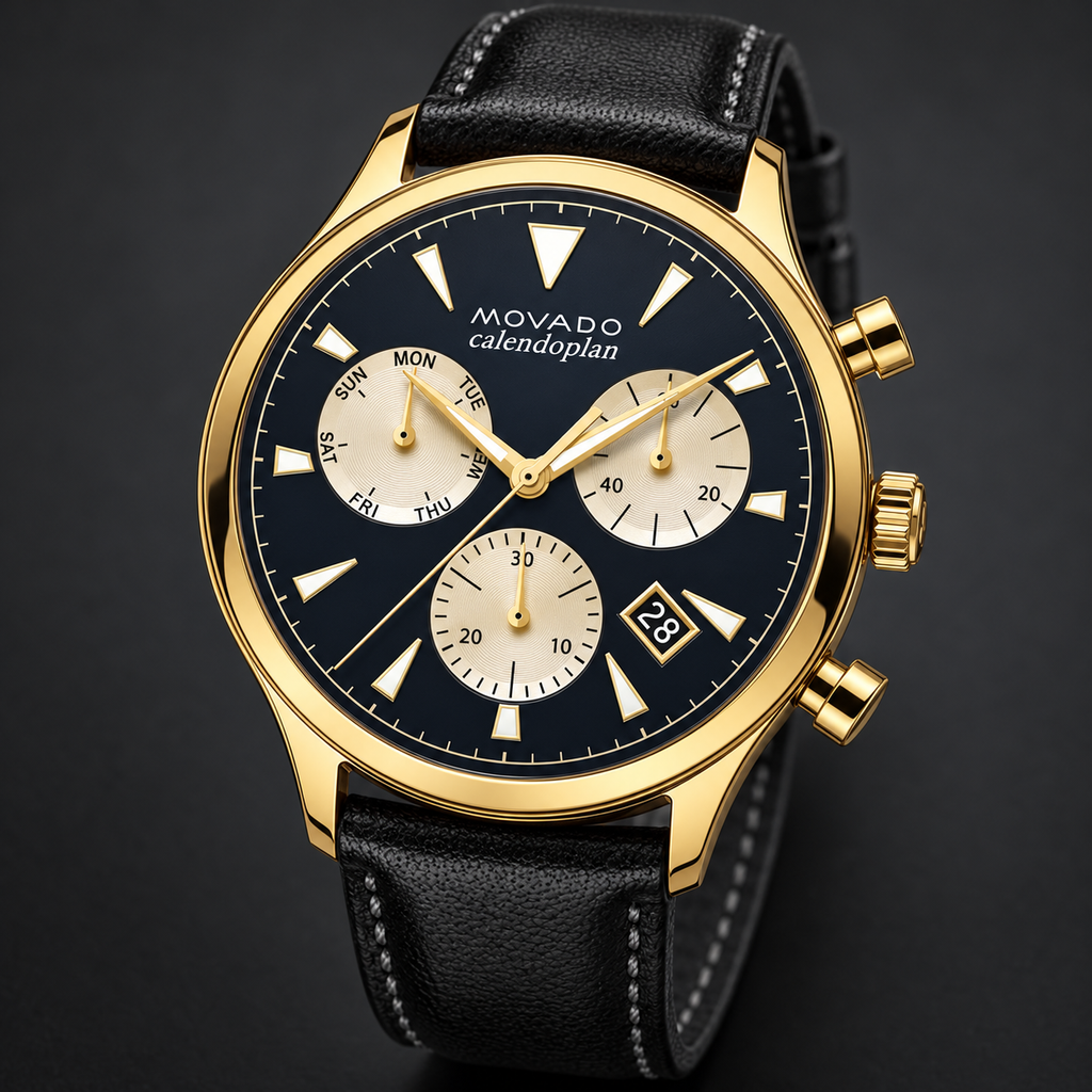 Movado Heritage Calendoplan Chronograph 43mm Blue Dial Men's Watch 3650006 — three quarter