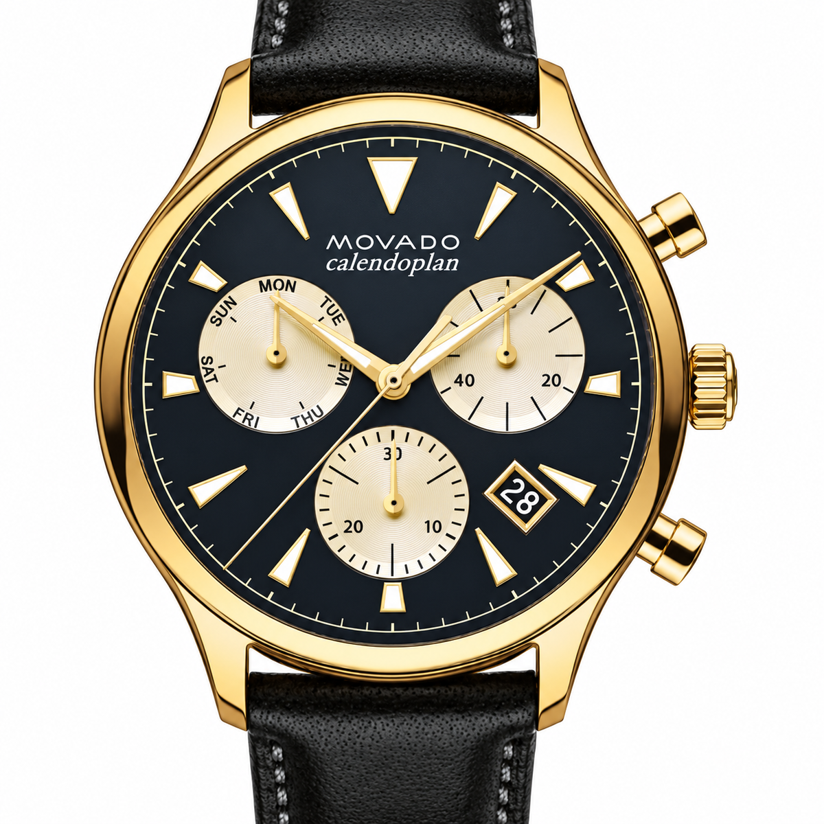 Movado Heritage Calendoplan Chronograph 43mm Blue Dial Men's Watch 3650006 — dial detail