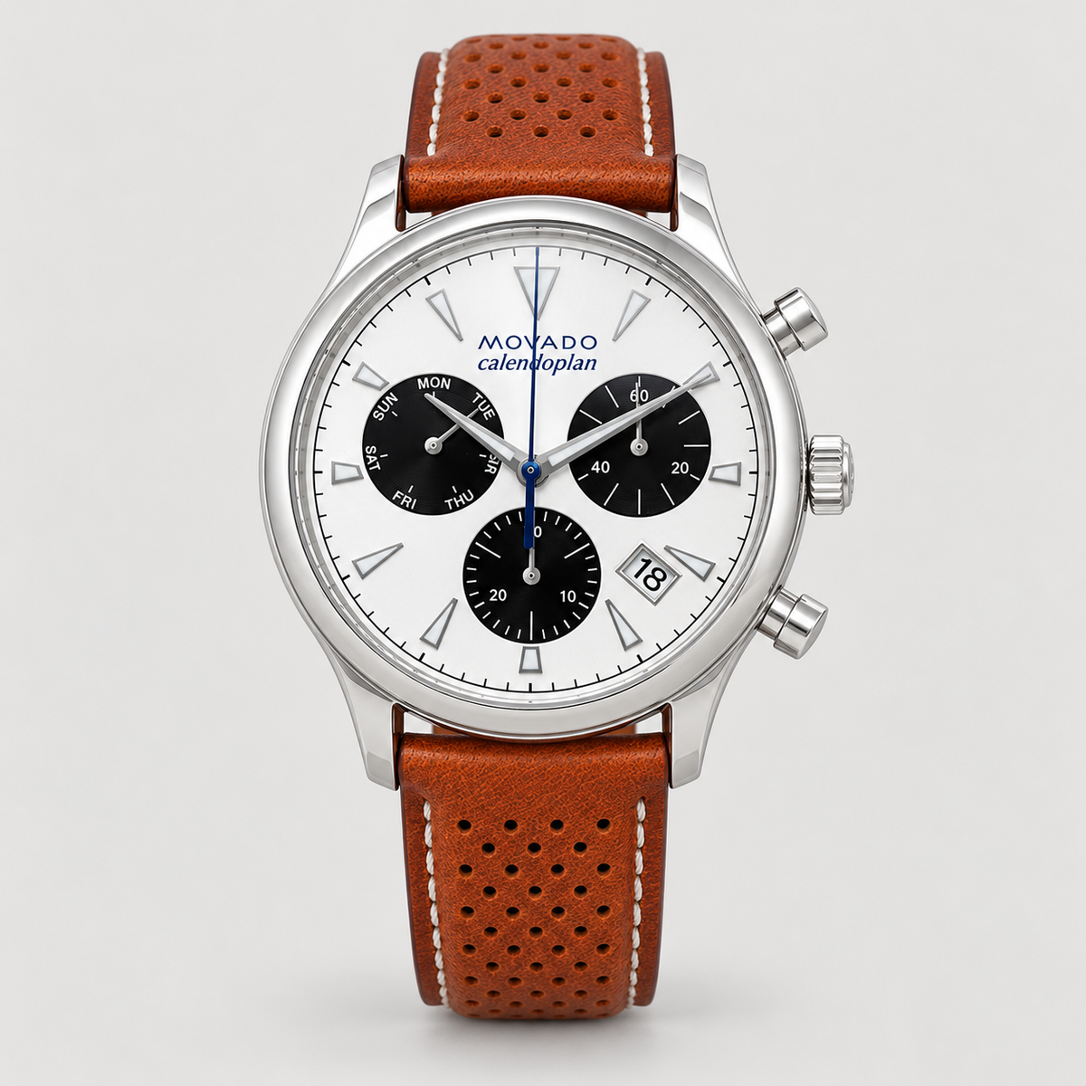 Movado Heritage Calendoplan Chronograph 43mm White Dial Men's Watch 3650008 — front