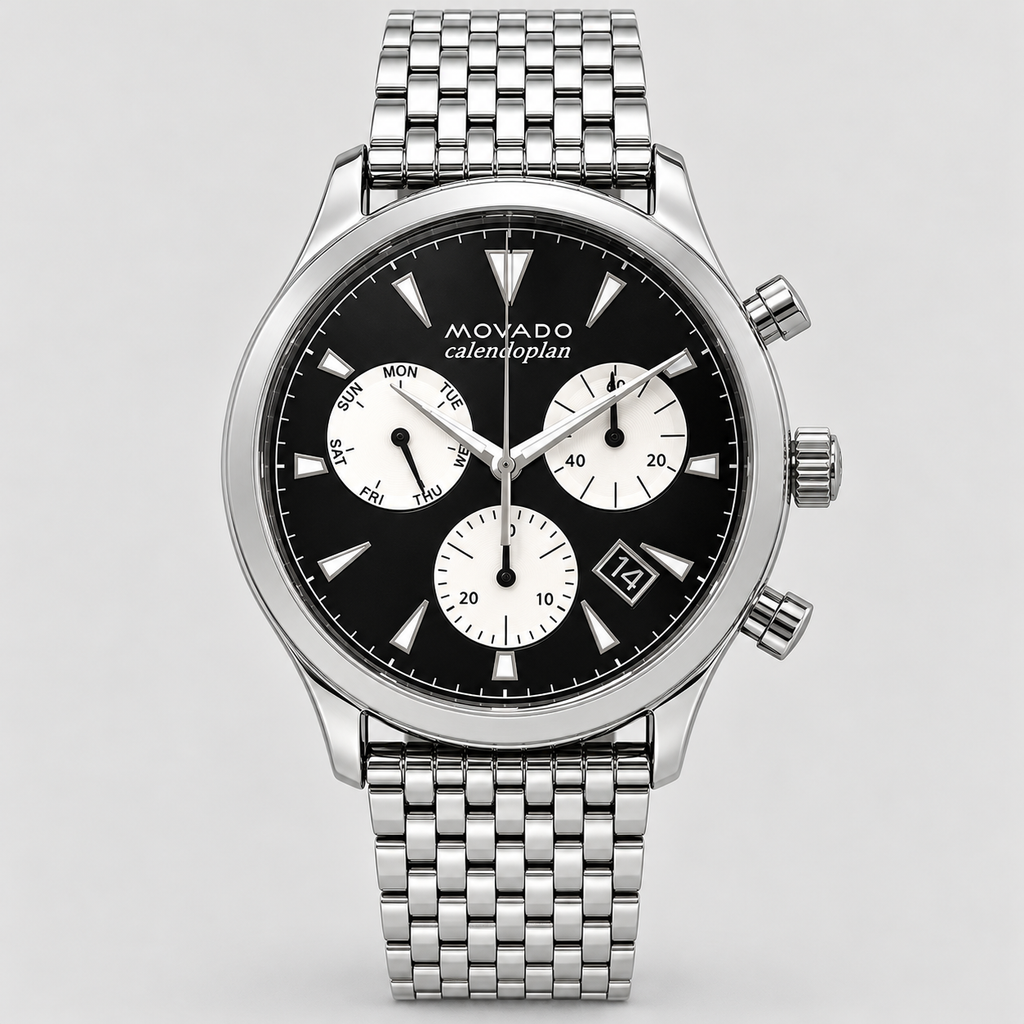 Movado Heritage Calendoplan Chronograph 43mm Black Dial Men's Watch 3650014 — front