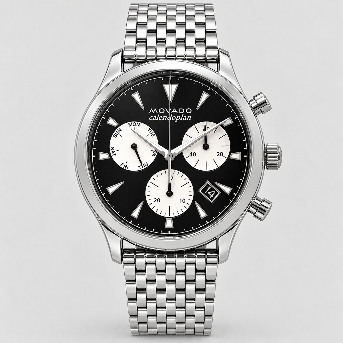 Movado Heritage Calendoplan Chronograph 43mm Black Dial Men's Watch 3650014 — front
