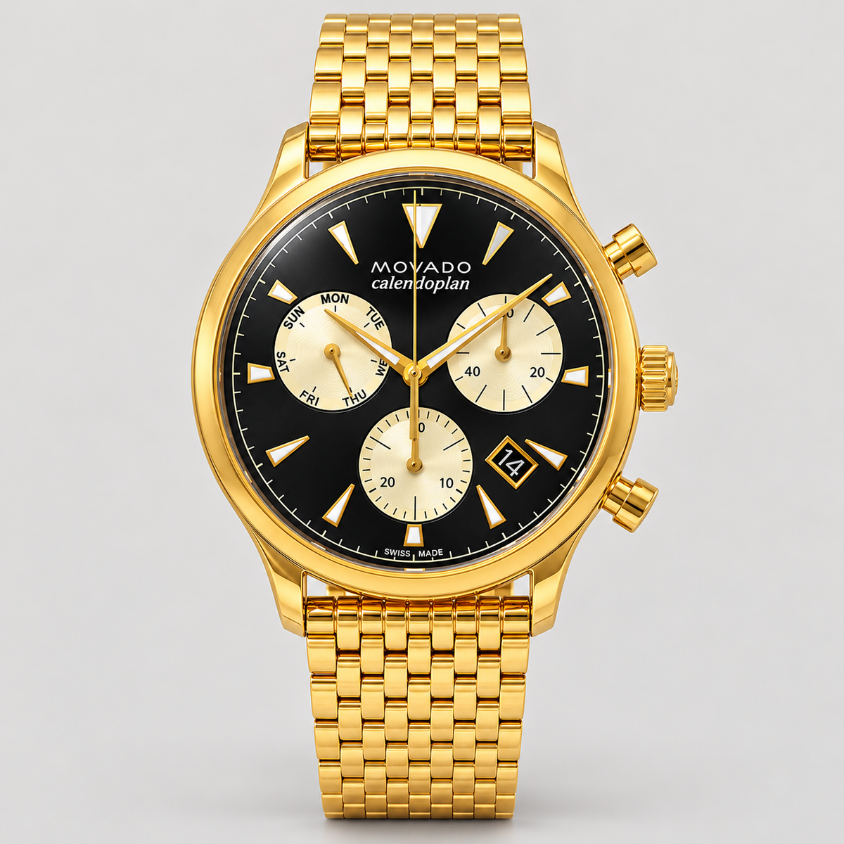 Movado Heritage Calendoplan Chronograph 43mm Black Dial Men's Watch 3650015 — front