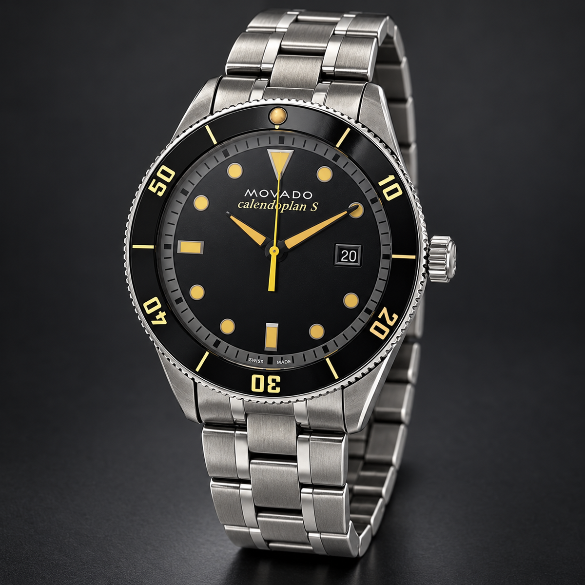 Movado Heritage Calendoplan S 43mm Black Dial Men's Watch 3650095 — three quarter