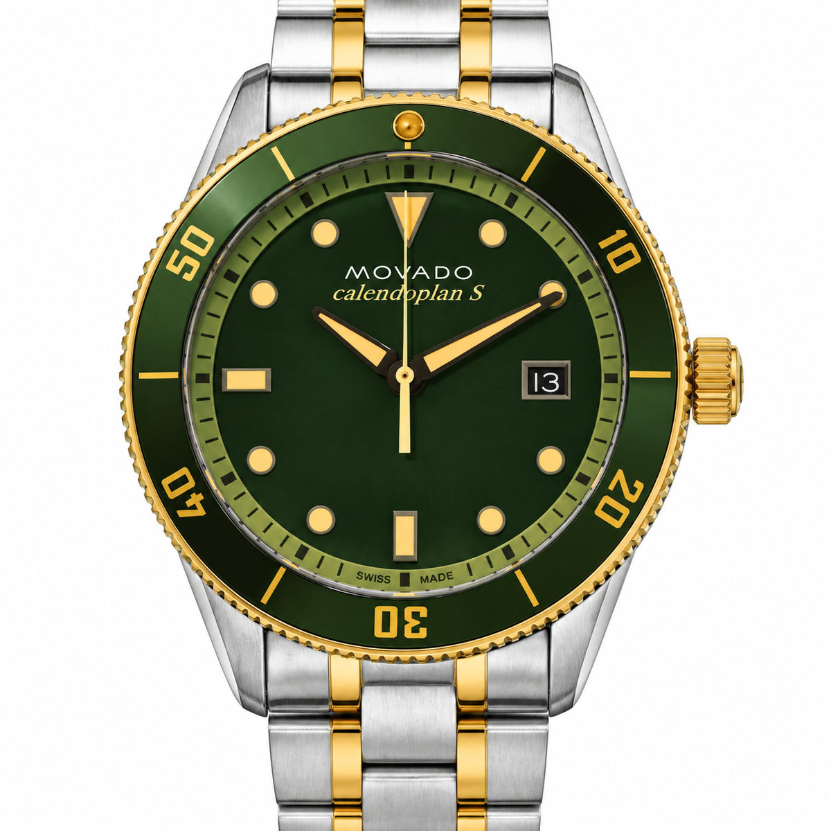 Movado Heritage Calendoplan S 43mm Green Dial Men's Watch 3650096 — dial detail