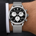 Movado Heritage Calendoplan Chronograph 43mm Black Dial Men's Watch 3650097 — wrist
