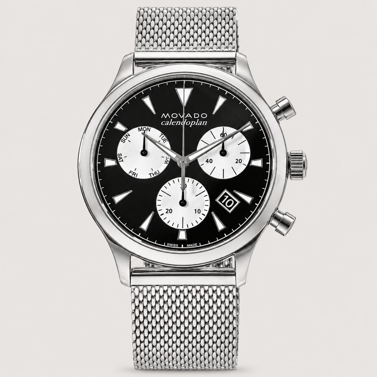 Movado Heritage Calendoplan Chronograph 43mm Black Dial Men's Watch 3650097 — front