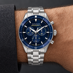 Movado Heritage Calendoplan S Chronograph 42mm Blue Dial Men's Watch 3650124 — wrist