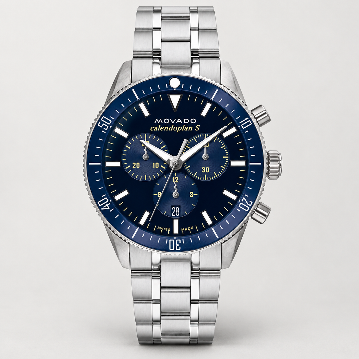 Movado Heritage Calendoplan S Chronograph 42mm Blue Dial Men's Watch 3650124 — front