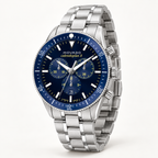 Movado Heritage Calendoplan S Chronograph 42mm Blue Dial Men's Watch 3650124 — three quarter