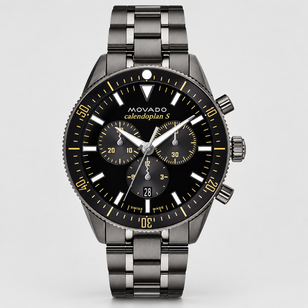 Movado Heritage Calendoplan S Chronograph 42mm Black Dial Men's Watch 3650125 — front