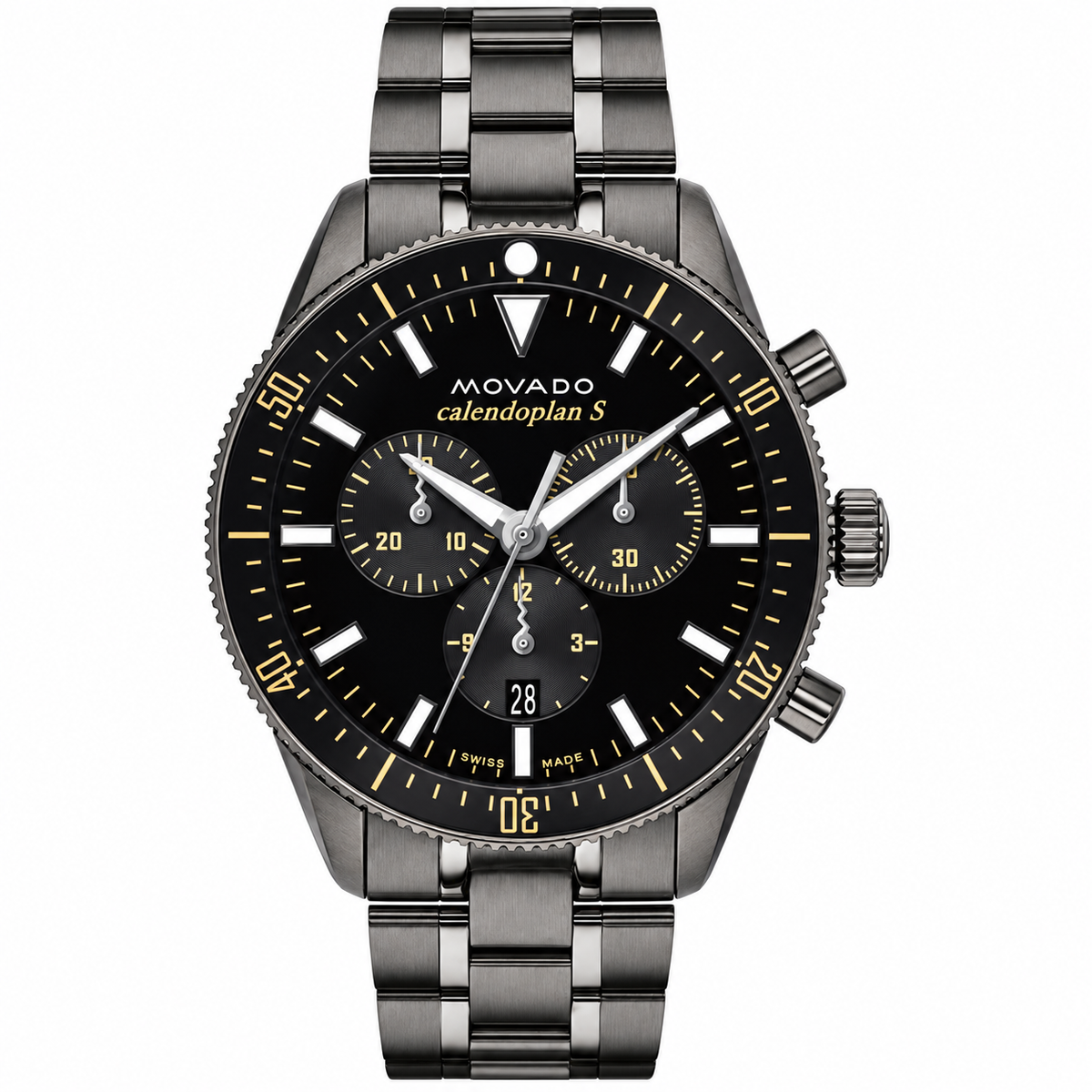 Movado Heritage Calendoplan S Chronograph 42mm Black Dial Men's Watch 3650125 — dial detail