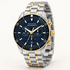 Movado Heritage Calendoplan S Chronograph 3650126 men's 42mm navy dial two-tone bracelet — three quarter
