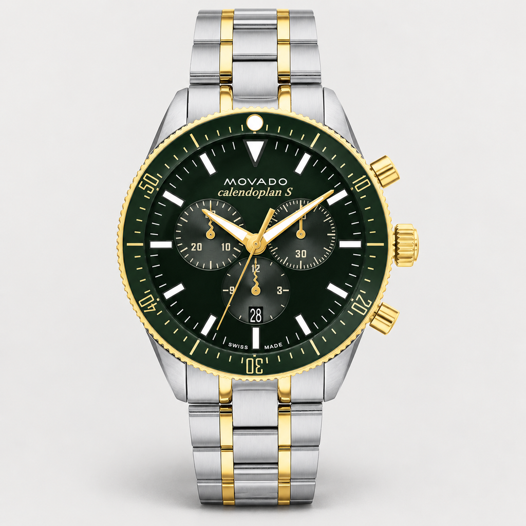 Movado Heritage Calendoplan S Chronograph 42mm Green Dial Men's Watch 3650167 — front
