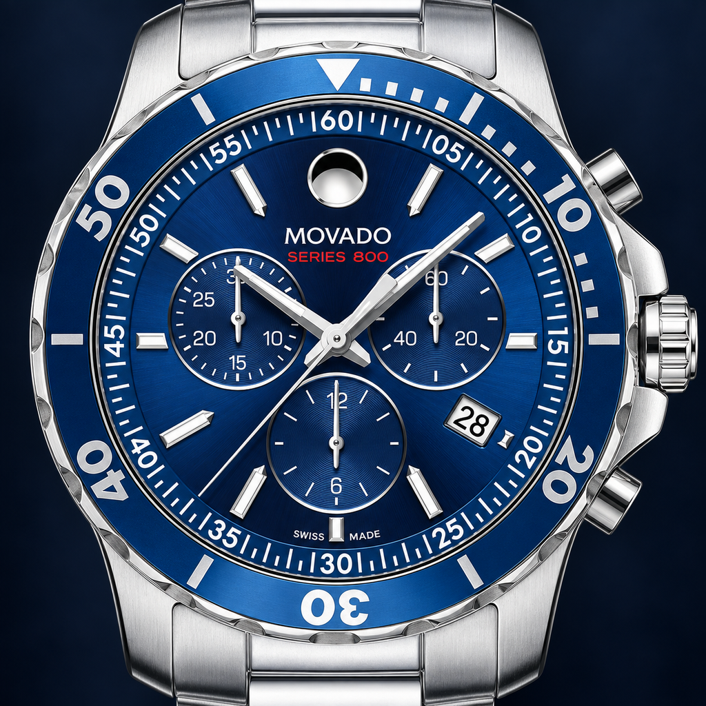Movado Series 800 Chronograph 2600141 blue dial macro