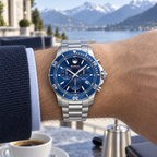 Movado Series 800 Chronograph 2600141 blue dial watch on wrist