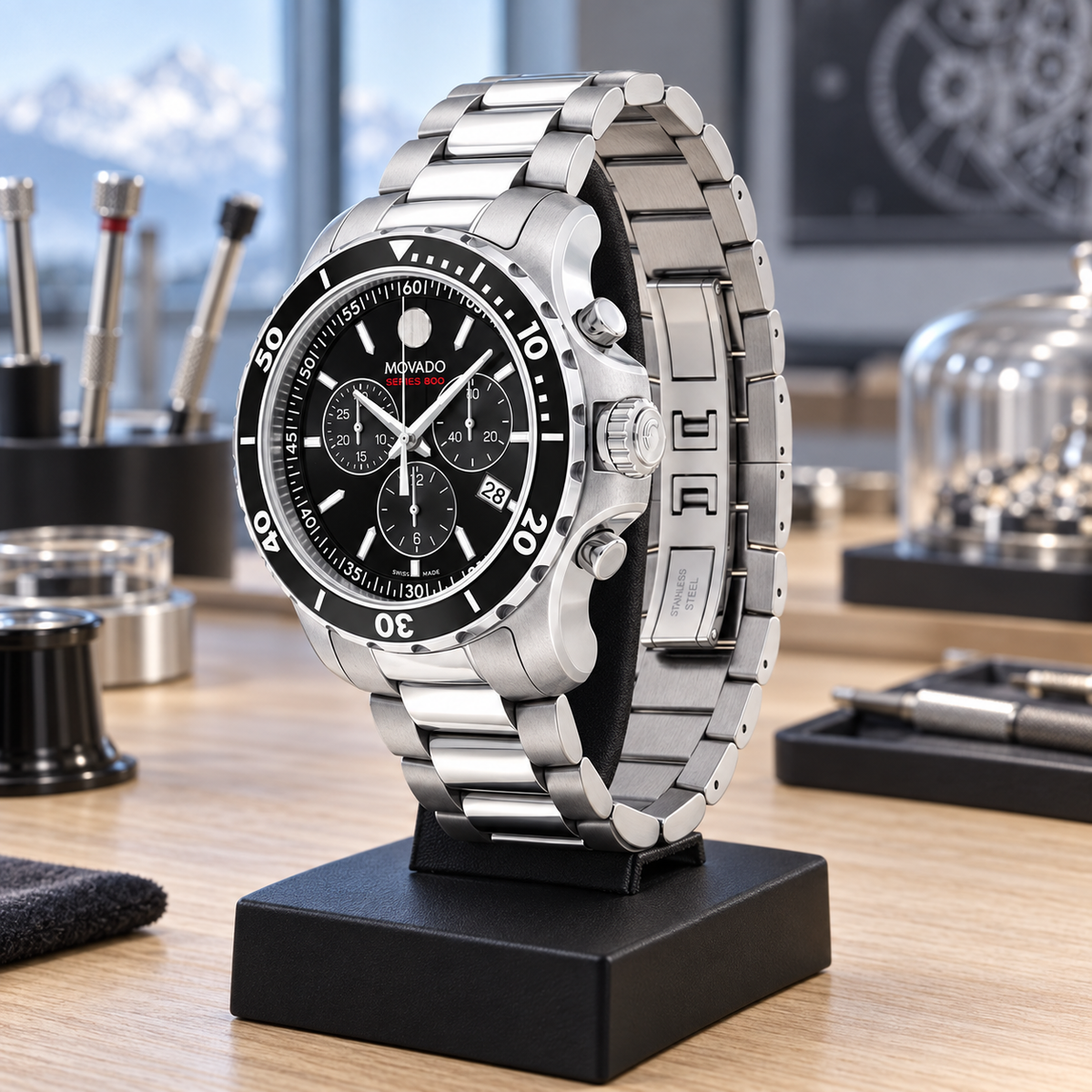 Movado Series 800 Chronograph 2600142 three-quarter profile