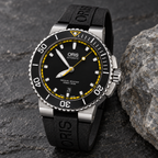 Oris Aquis Date 43mm Black Yellow Dial Black Rubber Automatic Men's Watch – stone still life