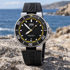 Oris Aquis Date 43mm Black Yellow Dial Black Rubber Automatic Men's Watch – coastal lifestyle