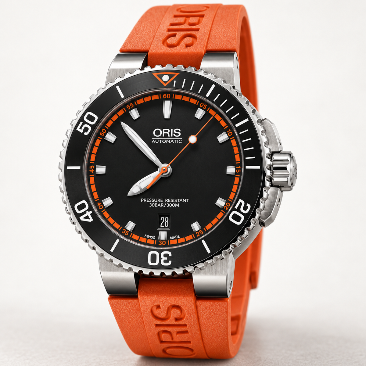 Oris Aquis Date 43mm Black Orange Chapter Dial Orange Rubber Automatic Men's Watch – studio