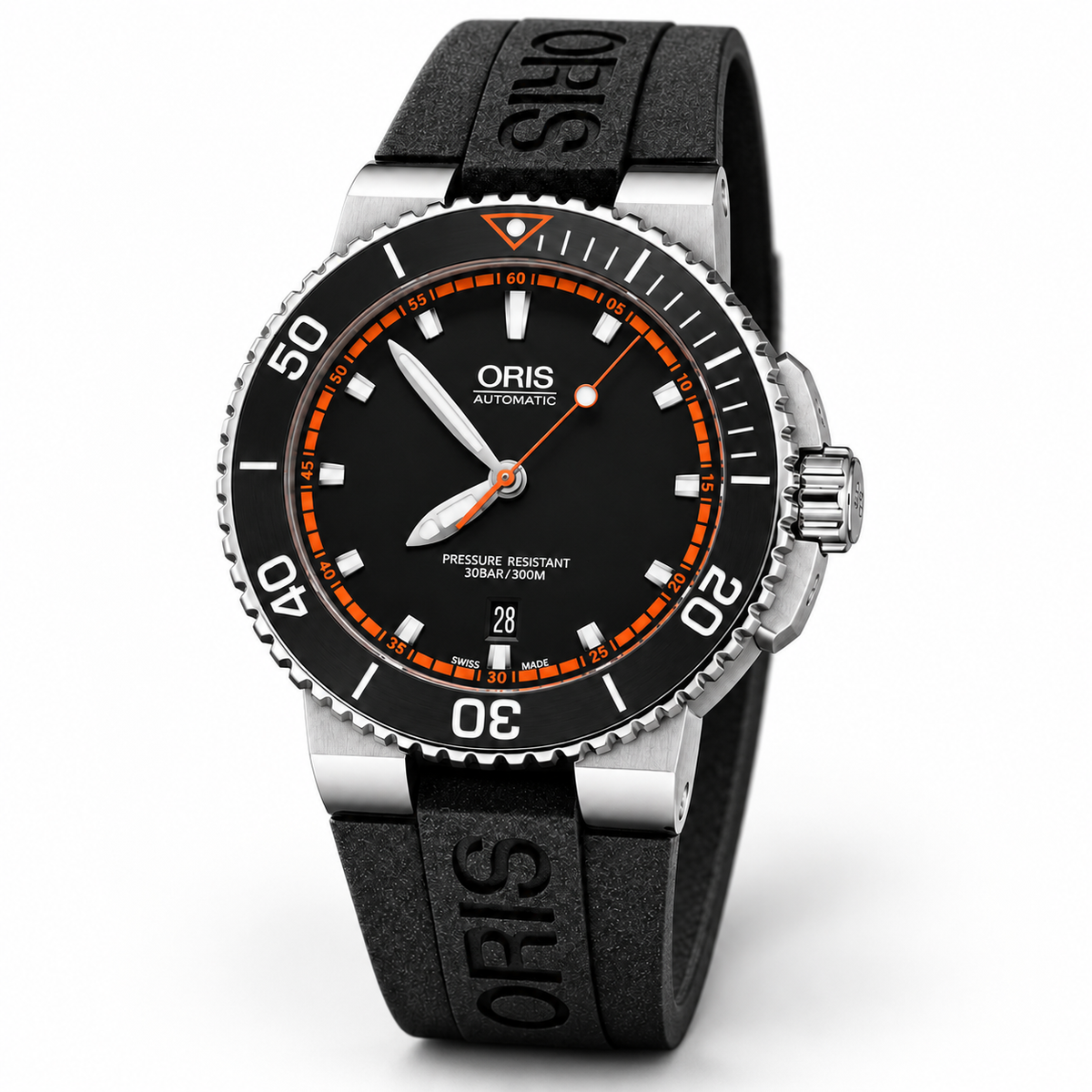 Oris Aquis Date 43mm Black Orange Chapter Dial Black Rubber Automatic Men's Watch – studio