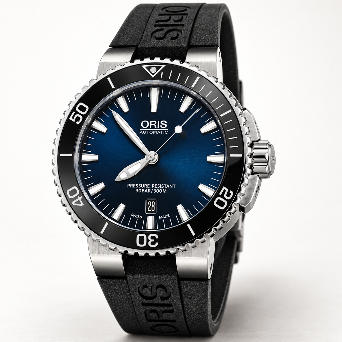 Oris Aquis Date 43mm Dark Blue Dial Black Rubber Automatic Men's Watch – studio