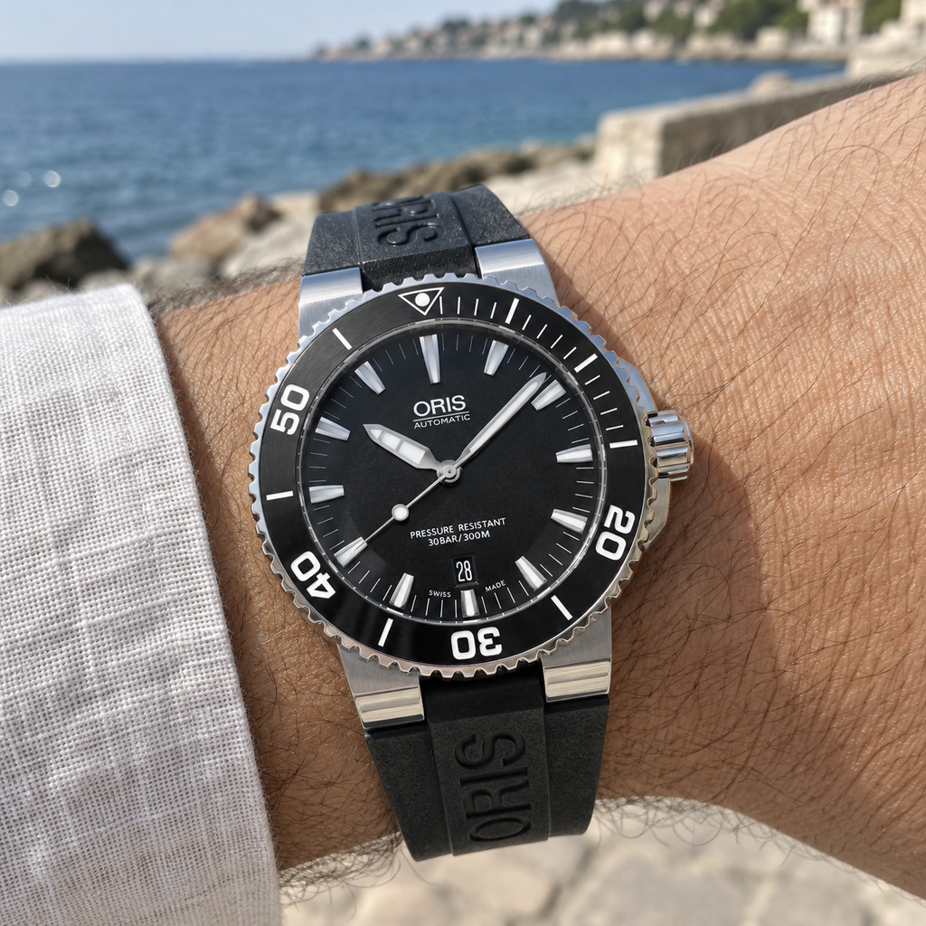 Oris Aquis Date 43mm Black Dial Black Rubber Automatic Men's Watch – wrist lifestyle