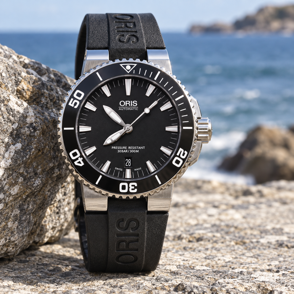 Oris Aquis Date 43mm Black Dial Black Rubber Automatic Men's Watch – coastal lifestyle