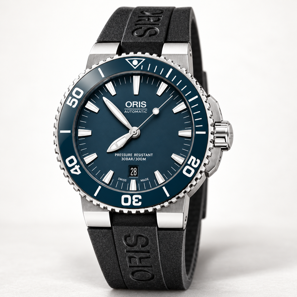 Oris Aquis Date 43mm Blue Dial Blue Ceramic Bezel Black Rubber Automatic Men's Watch – studio