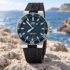 Oris Aquis Date 43mm Blue Dial Blue Ceramic Bezel Black Rubber Automatic Men's Watch – coastal lifestyle