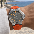 Oris Aquis Date 43mm Grey Orange Dial Tungsten Bezel Orange Rubber Automatic Men's Watch – wrist lifestyle