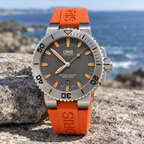 Oris Aquis Date 43mm Grey Orange Dial Tungsten Bezel Orange Rubber Automatic Men's Watch – coastal lifestyle