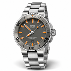 Oris Aquis Date 43mm grey dial orange accents tungsten bezel steel bracelet – studio