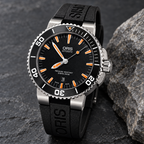 Oris Aquis Date 43mm Black Orange Dial Black Rubber Automatic Men's Watch – stone still life