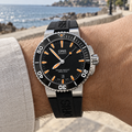 Oris Aquis Date 43mm Black Orange Dial Black Rubber Automatic Men's Watch – wrist lifestyle