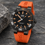 Oris Aquis Date 43mm Black Orange Dial Grey PVD Orange Rubber Automatic Men's Watch – stone still life
